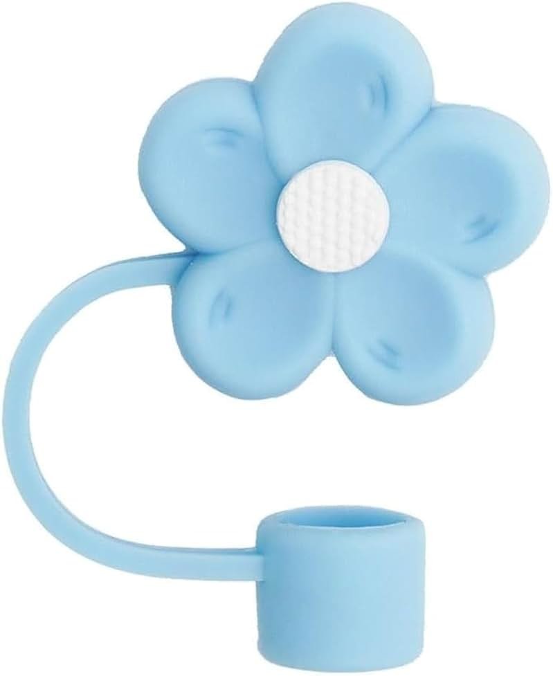 1 Pcs Blue Silicone Straw Cover for Stanley Cup 40&30 Oz Accessories, 10mm Cute Flower Straw Covers Cap for 40 oz Tumblers, Reusable Straw Topper for Tumblers, Reusable Drinking Straws (JLY024) - Product Image