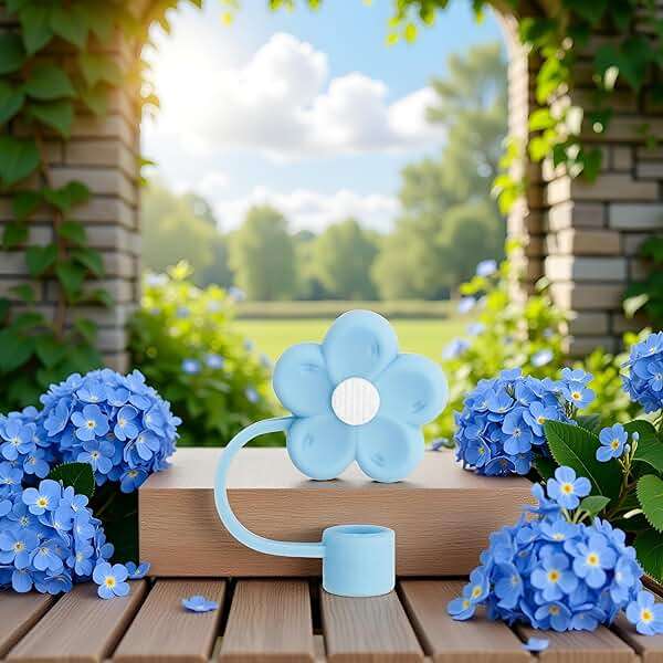 1 Pcs Blue Silicone Straw Cover for Stanley Cup 40&30 Oz Accessories, 10mm Cute Flower Straw Covers Cap for 40 oz Tumblers, Reusable Straw Topper for Tumblers, Reusable Drinking Straws (JLY024) - Image 2