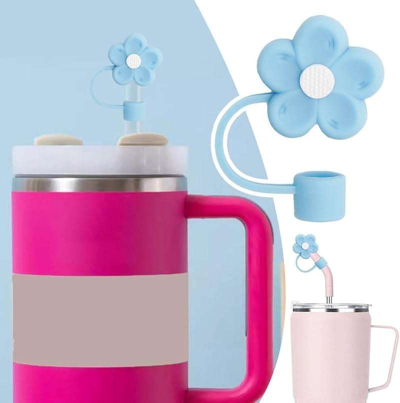 1 Pcs Blue Silicone Straw Cover for Stanley Cup 40&30 Oz Accessories, 10mm Cute Flower Straw Covers Cap for 40 oz Tumblers, Reusable Straw Topper for Tumblers, Reusable Drinking Straws (JLY024) - Image 4