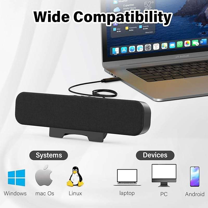 OGUPGX Computer Speakers for Desktop Pc, Monitor Speakers for Laptop,Pc Speakers with Loud Sound,Volume Control Easily Clamps to Monitors(USB-C to USB Adapter Included) (Black) - Image 5