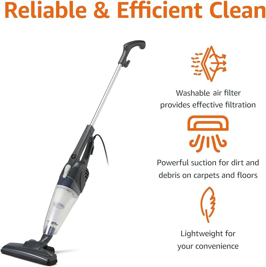 Amazon Basics 2-in-1 Corded Stick Vacuum Cleaner, Converts to Handheld, Lightweight (3.9 LBS), with Washable Filter, Crevice Tools, 0.5L Dust Cup, Self-Standing, 19.7-Ft Cord, 300W, Black - Image 4