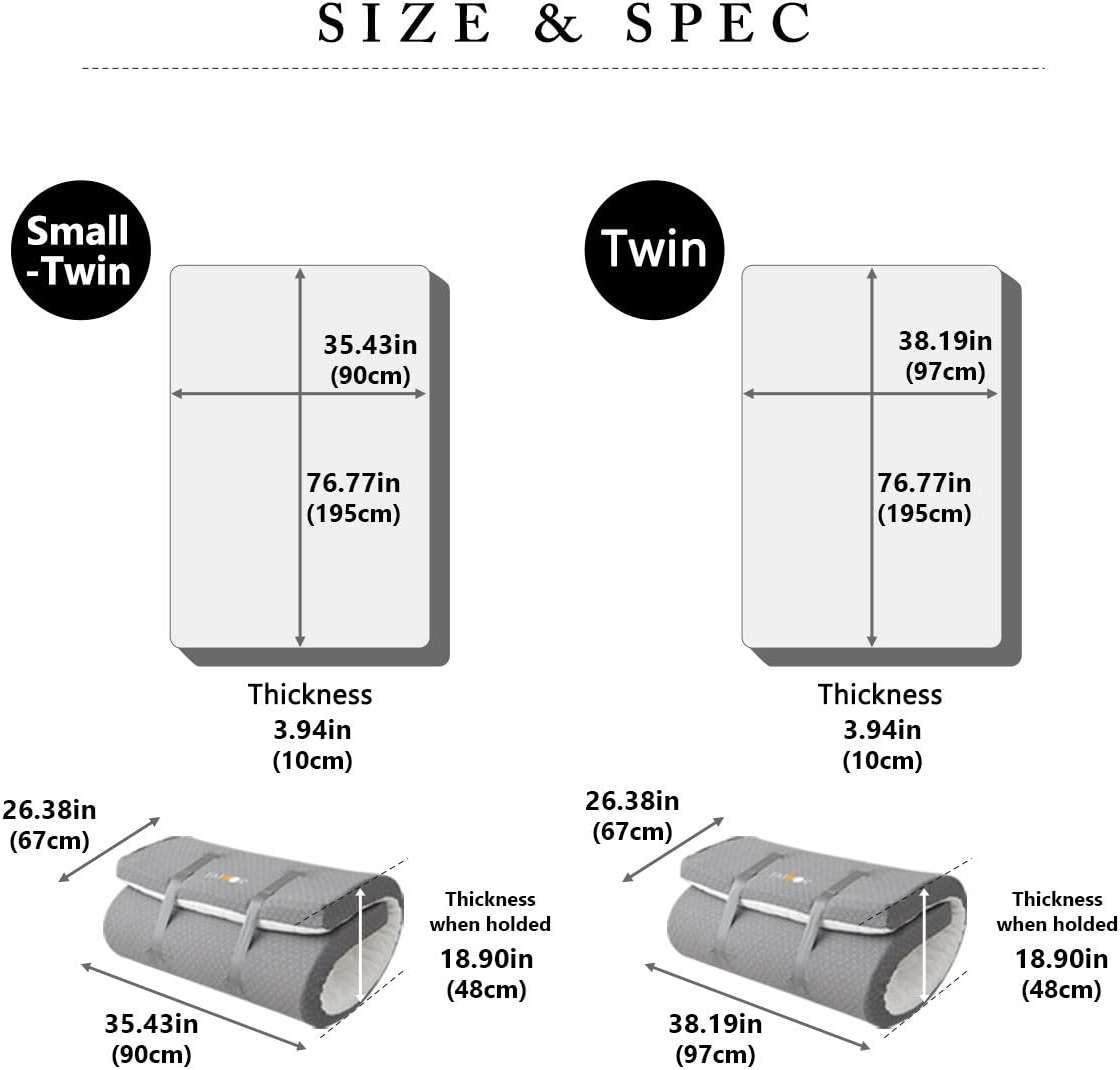 EMOOR Japanese Futon Mattress Roll-Type Relax-2 Small-Twin, High-Resilience Removable & Washable Cover Guest use Tatami Floor Sleeping Space-Saving Minimalist - Image 2