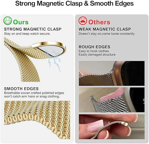 BELONGME Mesh Metal Loop Compatible with Apple Watch Band 40mm 41mm 38mm 42mm Series 11 10 9 8 7 6 5 4 3 2 1, SE 3 2 1 Women Men, Stainless Steel Strap with Magnetic Clasp for iWatch Bands - Image 3
