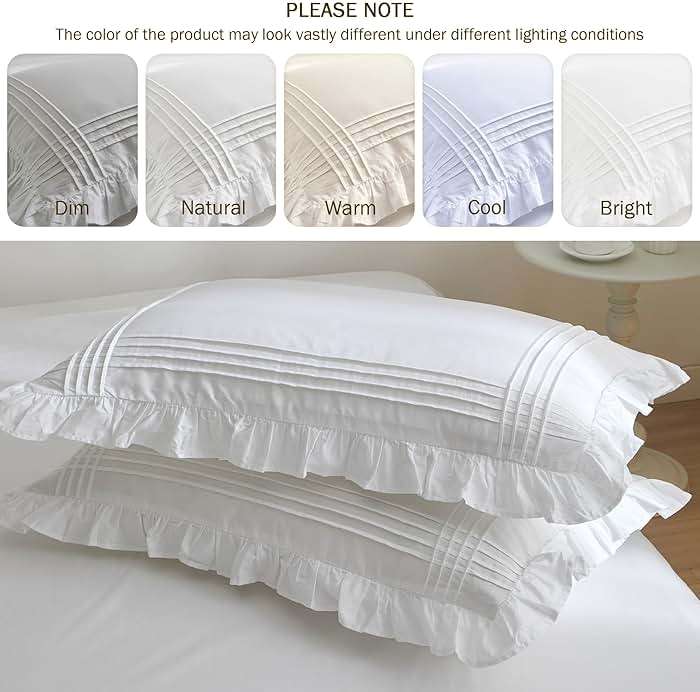Ranznaz Ruffled Pillow Shams Standard Size Set of 2, 100% Cotton White Ruffle Pillow Cases with Pintucks, Farmhouse French Shabby Chic Pillowcases for Bedding, 20x26 Inch - Image 7