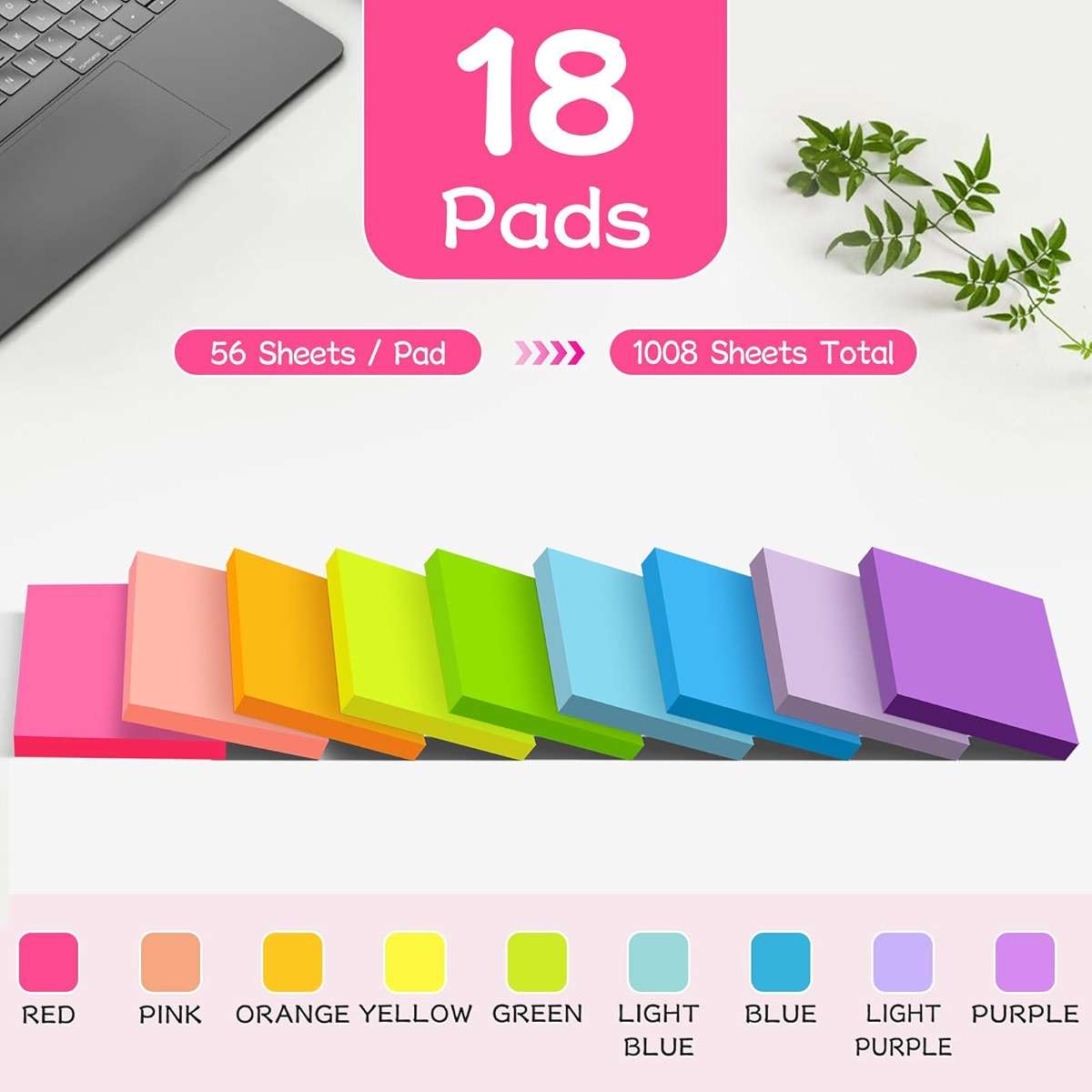 (18 Pads) Sticky Notes 3x3 inch, Self-Stick Pads Bright Colors Sticky Note, Recyclable, Easy to Post for Home, Office, Notebook - Image 4