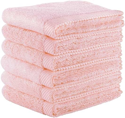 Mother-Earth 6-Pack Bath Washcloths 12"x12" - Soft and Absorbent Face Towels, Quick-Drying Wash Cloths for Sensitive Skin, Premium Quality for Daily Use (Pink Cotton) - Product Image
