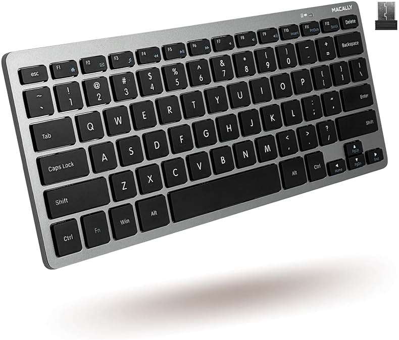 Macally Small Wireless Keyboard | Mini Keyboard for PC - Slim, Quiet & Portable for Laptop, Desktop PC, Surface, Chromebook - Space Gray - Image 1