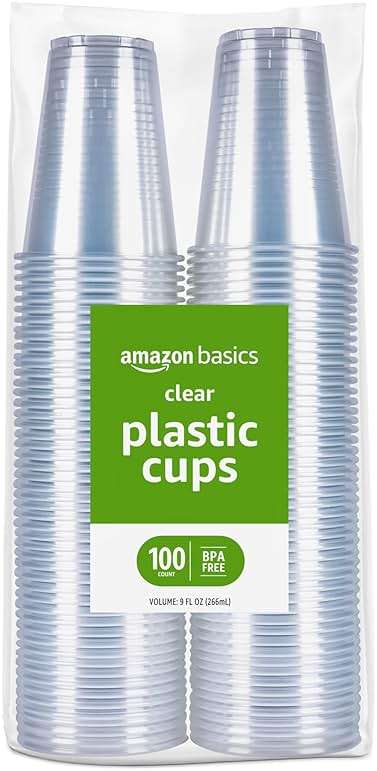 Amazon Basics Small Disposable Clear Plastic Cups, 9oz, 100 Count - Image 1