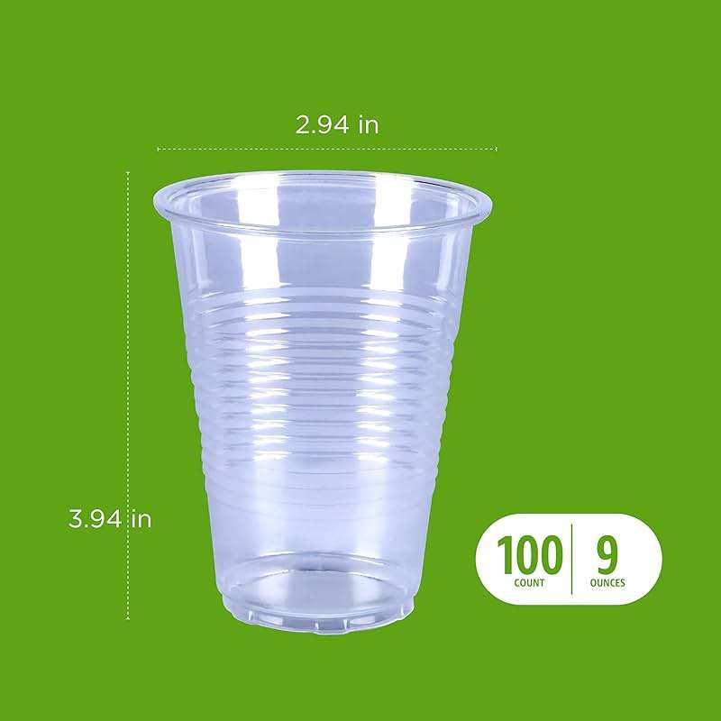 Amazon Basics Small Disposable Clear Plastic Cups, 9oz, 100 Count - Image 4