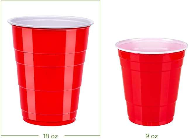 Amazon Basics Sturdy Disposable Plastic Party Cups for Cold Drinks, Red, 18oz, 50 Count, BPA-Free - Image 3