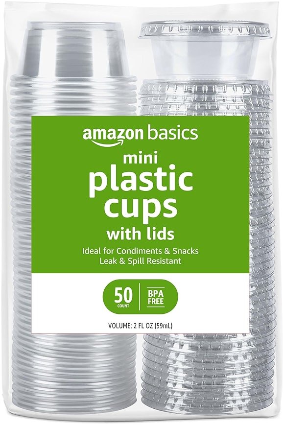 Amazon Basics Disposable Plastic To-Go Cups and Lids, Mini, 2oz, 50 Count, BPA Free, for Condiment, Salad Dressing, Sauces, Jello Shots - Product Image