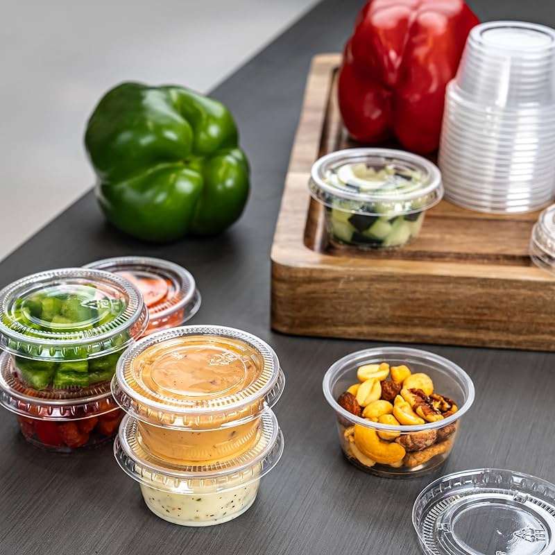 Amazon Basics Disposable Plastic To-Go Cups and Lids, Mini, 2oz, 50 Count, BPA Free, for Condiment, Salad Dressing, Sauces, Jello Shots - Image 5