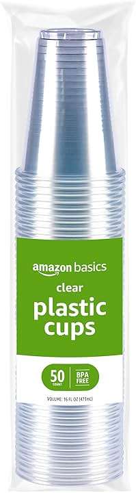Amazon Basics Disposable Clear Plastic Cups for Cold Drinks, BPA-Free, Easy to Hold, 16oz, 50 Count - Image 1