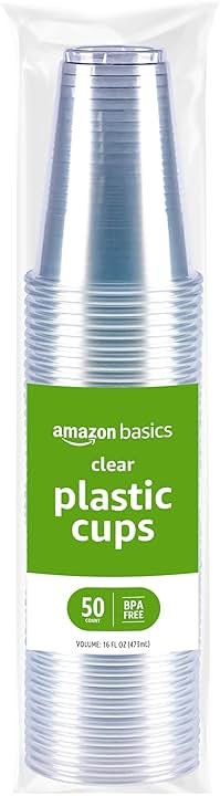 Amazon Basics Disposable Clear Plastic Cups for Cold Drinks, BPA-Free, Easy to Hold, 16oz, 50 Count - Product Image