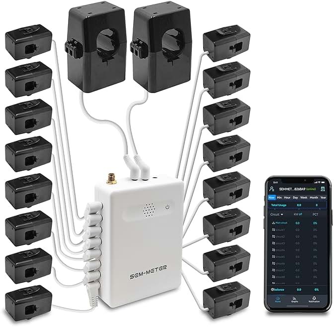 Smart Home Energy Monitor with 16 50A Circuit Level Sensors, Real-Time Power Usage & Electricity Cost Tracking, Ideal for Rental Homes & Shared Apartments, App History, Compatible with Home Assistant - Product Image