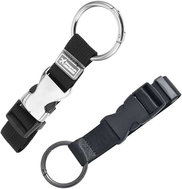 FLONSA Luggage Straps 2 Pack Metal Key Ring Clips Set - 1.5" and 2" Key Rings, Add-A-Bag Luggage Strap Jacket Grippers, Small Carabiner Clips for Keychains, Purse, and Travel Accessories-Black - Image 1