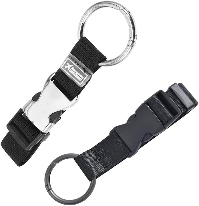 FLONSA Luggage Straps 2 Pack Metal Key Ring Clips Set - 1.5" and 2" Key Rings, Add-A-Bag Luggage Strap Jacket Grippers, Small Carabiner Clips for Keychains, Purse, and Travel Accessories-Black - Product Image