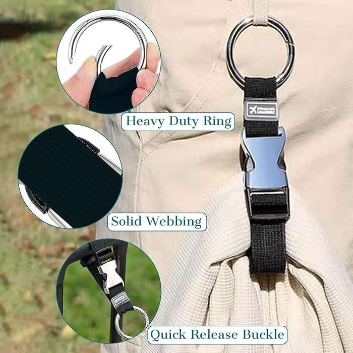 FLONSA Luggage Straps 2 Pack Metal Key Ring Clips Set - 1.5" and 2" Key Rings, Add-A-Bag Luggage Strap Jacket Grippers, Small Carabiner Clips for Keychains, Purse, and Travel Accessories-Black - Image 2