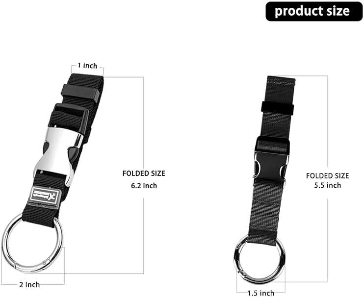 FLONSA Luggage Straps 2 Pack Metal Key Ring Clips Set - 1.5" and 2" Key Rings, Add-A-Bag Luggage Strap Jacket Grippers, Small Carabiner Clips for Keychains, Purse, and Travel Accessories-Black - Image 3
