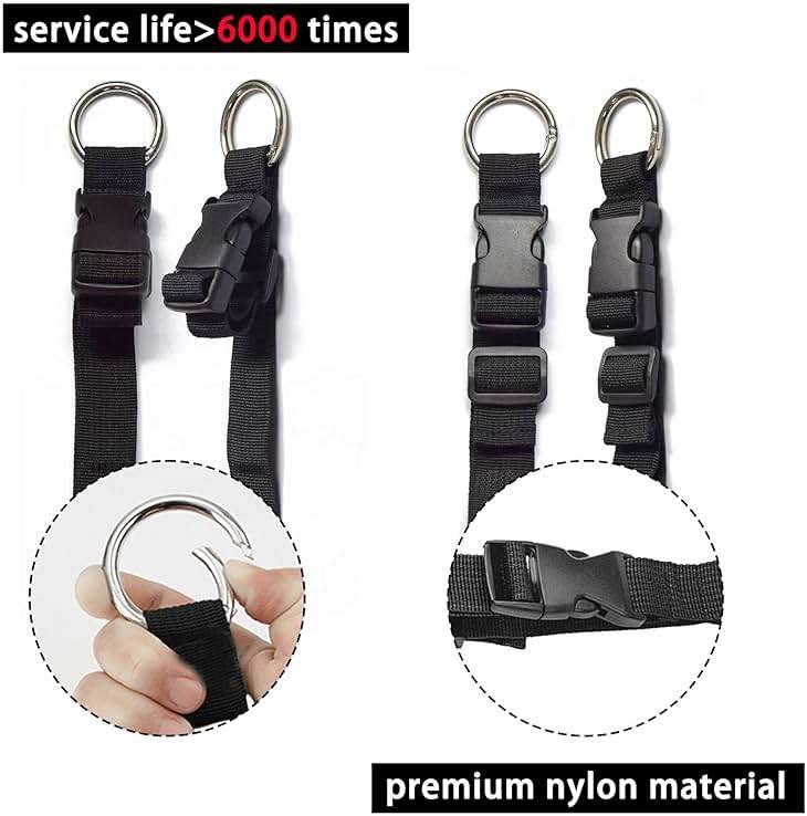 FLONSA Luggage Straps 2 Pack Metal Key Ring Clips Set - 1.5" and 2" Key Rings, Add-A-Bag Luggage Strap Jacket Grippers, Small Carabiner Clips for Keychains, Purse, and Travel Accessories-Black - Image 6