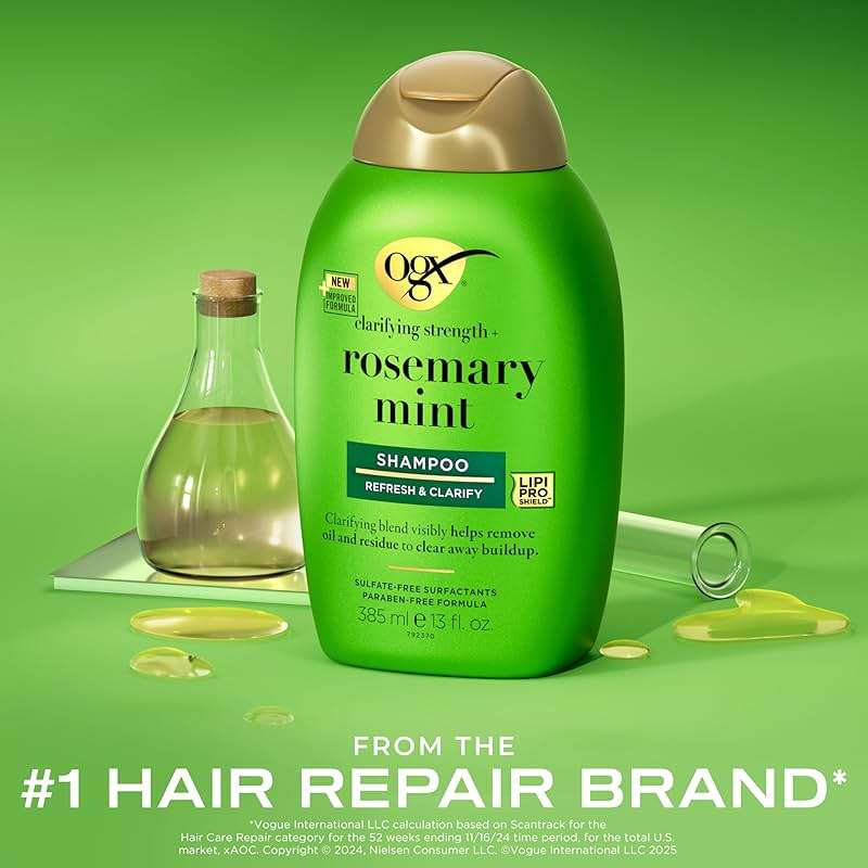 OGX Clarifying Strength + Rosemary Mint Shampoo, Clarifying Shampoo for Oily Hair Visibly Helps Remove Oil & Residue to Clear Away Buildup, Sulfate-Free Surfactants, 13 fl. oz - Image 2