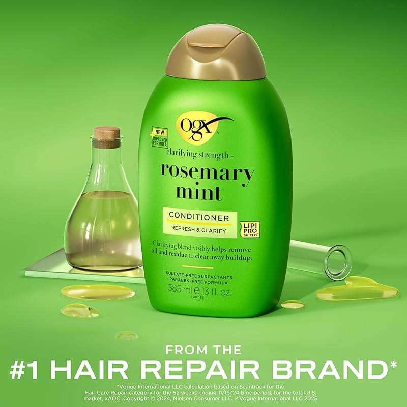 OGX Clarifying Strength + Rosemary Mint Conditioner, Clarifying Conditioner for Oily Hair Visibly Helps Remove Oil & Residue to Clear Away Buildup, Sulfate-Free Surfactants, 13 fl. oz - Image 2