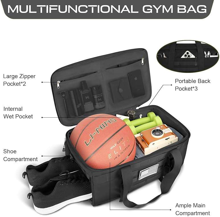ETRONIK Gym Bags for Men Women, Carry On Luggage 22x14x9 Airline Approved, Tactical Duffle Bag with Shoe Compartment, 3 in 1 Carry on Travel Backpack with Wet Pocket, Weekender Overnight Bag, Black - Image 2