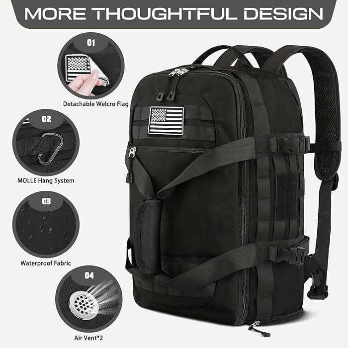 ETRONIK Gym Bags for Men Women, Carry On Luggage 22x14x9 Airline Approved, Tactical Duffle Bag with Shoe Compartment, 3 in 1 Carry on Travel Backpack with Wet Pocket, Weekender Overnight Bag, Black - Image 3