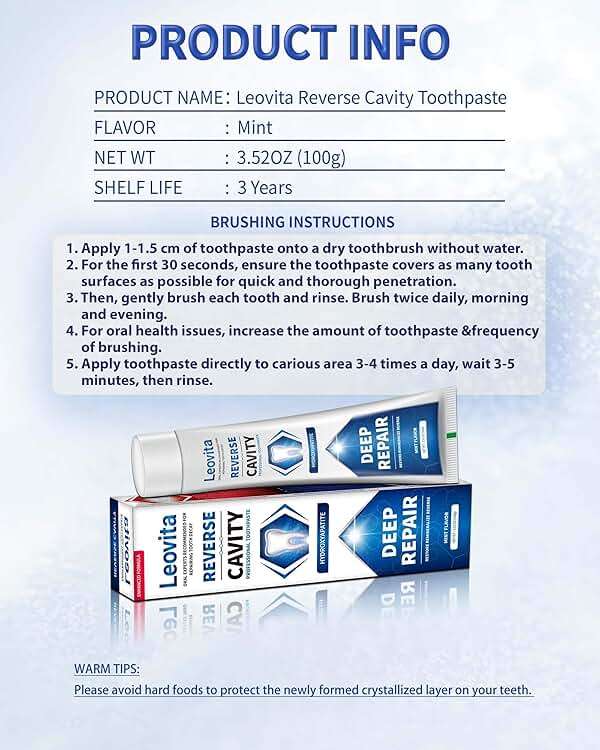 Leovita Cavity Reversing Toothpaste for Adult, Hydroxyapatite as Remineralizing Filler, SLS and Fluoride Free Tooth Decay Treatment, Anticavity Reversal Enamel Repair, 3.52 OZ - Image 6