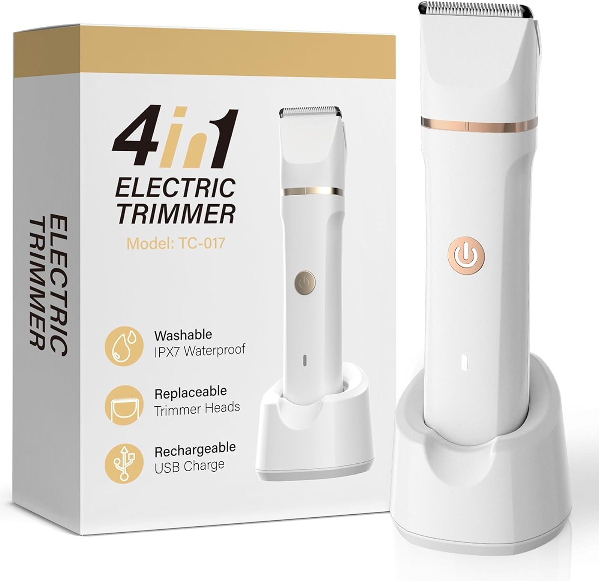 4-in-1 Electric Bikini Trimmer for Women - Painless Electric Razors for Facial/Body/Armpit/Pubic Hair, IPX7 Waterproof Replaceable Shaver Head & Nose Hair Trimmer for Travel, Gifts for Girlfriend Wife - Product Image