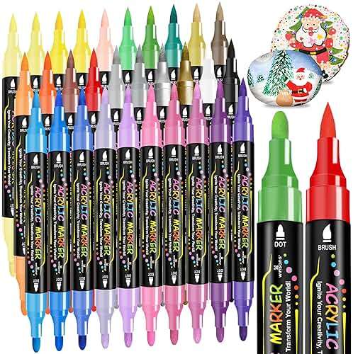 WINSONS 30 Colors Dual Tip Acrylic Paint Markers Pens- Premium Acrylic Paint Markers, Brush & Round Tips, Quick-Drying - for Rock, Canvas, Ceramic, Wood (30 Colors) - Image 1