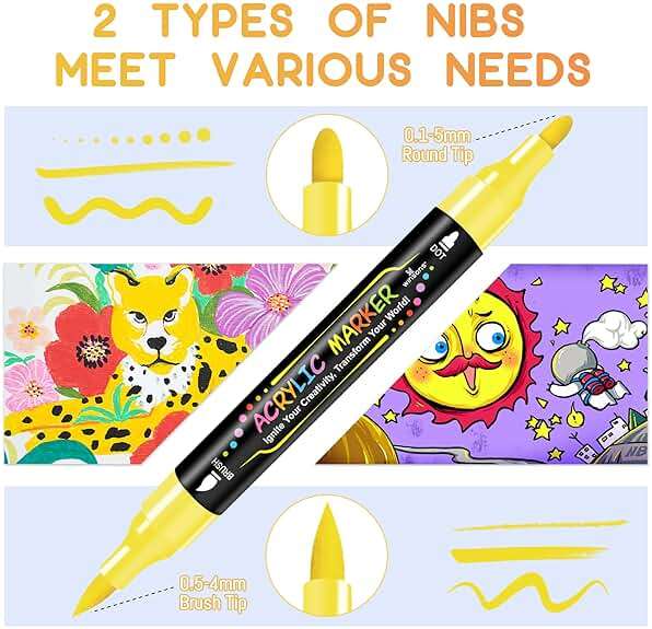 WINSONS 30 Colors Dual Tip Acrylic Paint Markers Pens- Premium Acrylic Paint Markers, Brush & Round Tips, Quick-Drying - for Rock, Canvas, Ceramic, Wood (30 Colors) - Image 4