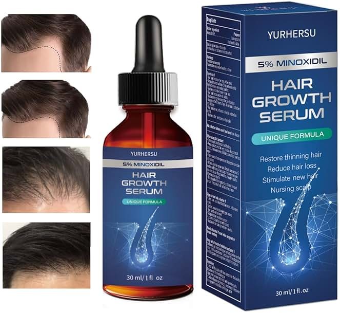 ELCHHIRSCH Hair Growth Serum, 5% Minoxidil, With Biotin & Glycerin, for Men's Beard & Women's Hair Regrowth, Anti Hair Loss Treatment, Make Hair Stronger Thicker Longer, 1 fl oz (30 ml), Blue - Product Image