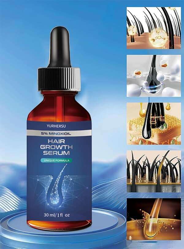 ELCHHIRSCH Hair Growth Serum, 5% Minoxidil, With Biotin & Glycerin, for Men's Beard & Women's Hair Regrowth, Anti Hair Loss Treatment, Make Hair Stronger Thicker Longer, 1 fl oz (30 ml), Blue - Image 2