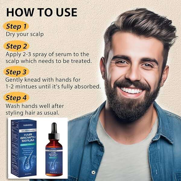 ELCHHIRSCH Hair Growth Serum, 5% Minoxidil, With Biotin & Glycerin, for Men's Beard & Women's Hair Regrowth, Anti Hair Loss Treatment, Make Hair Stronger Thicker Longer, 1 fl oz (30 ml), Blue - Image 5