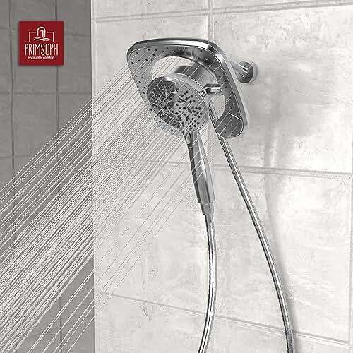 PRIMSOPH Shower Head Handheld Spray Combo 10 Mode Spray Settings Magnetic 2-in-1 High Pressure Dual Showerhead Auto-Switch Square Combination, Chrome - Image 7