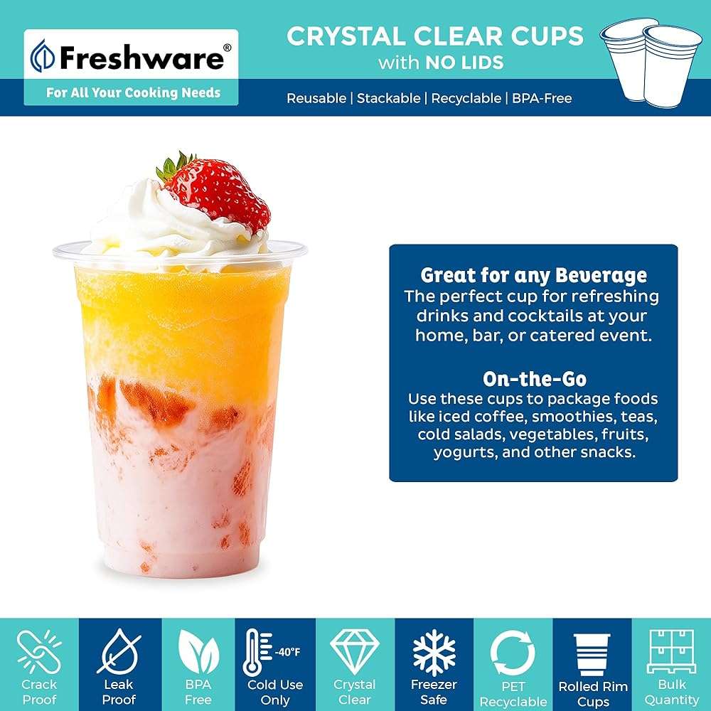 Freshware 16 oz Clear Disposable Plastic Cups, Clear Plastic Cups Tumblers, Heavy-duty Party Glasses, Disposable Cups for Thanksgiving, Halloween, Christmas Party, 16 Oz Cups, 100 Count (Pack of 1) - Image 2