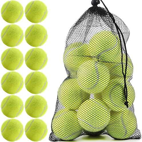 INSUM Bulk Tennis Balls for Beginner – 12 Pack High Elasticity Practice Tennis Balls with Mesh Bag, Suit for Pet Dog Training, Fetching - Image 1