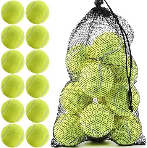 INSUM Bulk Tennis Balls for Beginner – 12 Pack High Elasticity Practice Tennis Balls with Mesh Bag, Suit for Pet Dog Training, Fetching - Product Image