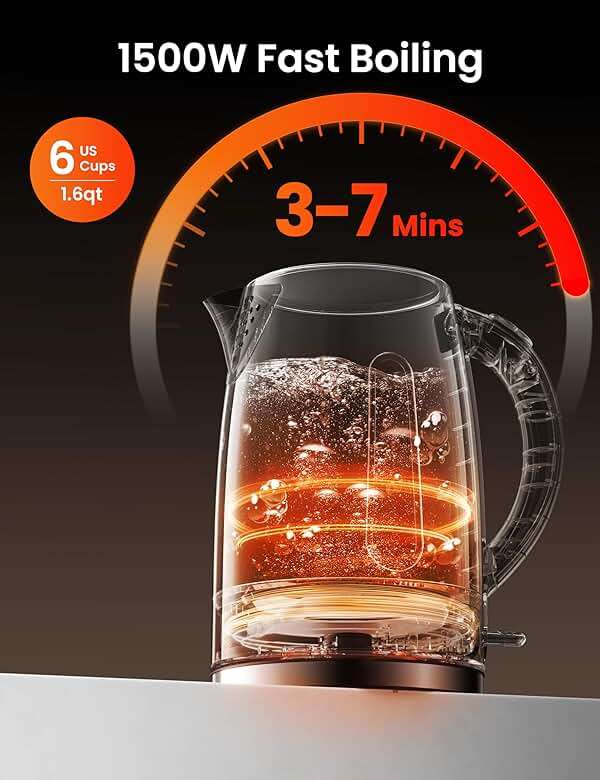 COMFEE' Stainless Steel Electric Kettle, Temperature Control with 6 Presets, 1-Hr Keep Warm, Kettle Water Boiler 1.7 Litres, 1500W with Viewing Window, Auto-Off and Boil-Dry Protection - Image 5