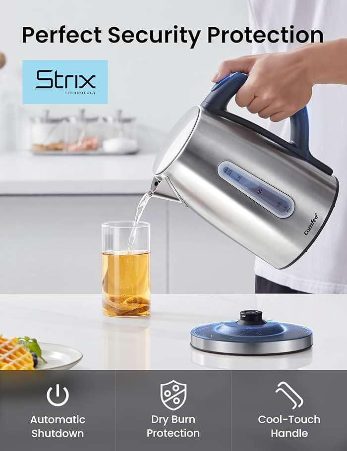 COMFEE' Stainless Steel Electric Kettle, Temperature Control with 6 Presets, 1-Hr Keep Warm, Kettle Water Boiler 1.7 Litres, 1500W with Viewing Window, Auto-Off and Boil-Dry Protection - Image 6
