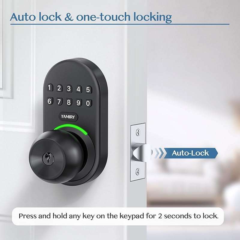 Keypad Smart Door Knob Lock, Yamiry Keyless Entry Digital Lock with Handle, Electronic Code Knob for Front Door, Easy Installation - Image 3