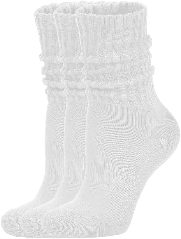 AugRing Women's Scrunch Crew Socks Retro 3-Pack Solid Cotton Boot Calf Chunky Ribbed Cozy Slouchy Socks Size 5-11 - Product Image