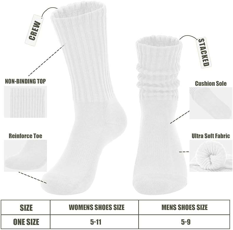 AugRing Women's Scrunch Crew Socks Retro 3-Pack Solid Cotton Boot Calf Chunky Ribbed Cozy Slouchy Socks Size 5-11 - Image 2