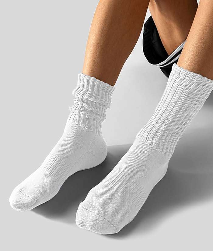 AugRing Women's Scrunch Crew Socks Retro 3-Pack Solid Cotton Boot Calf Chunky Ribbed Cozy Slouchy Socks Size 5-11 - Image 3