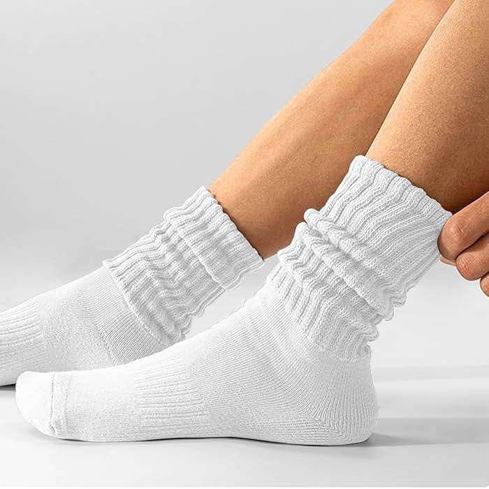 AugRing Women's Scrunch Crew Socks Retro 3-Pack Solid Cotton Boot Calf Chunky Ribbed Cozy Slouchy Socks Size 5-11 - Image 4