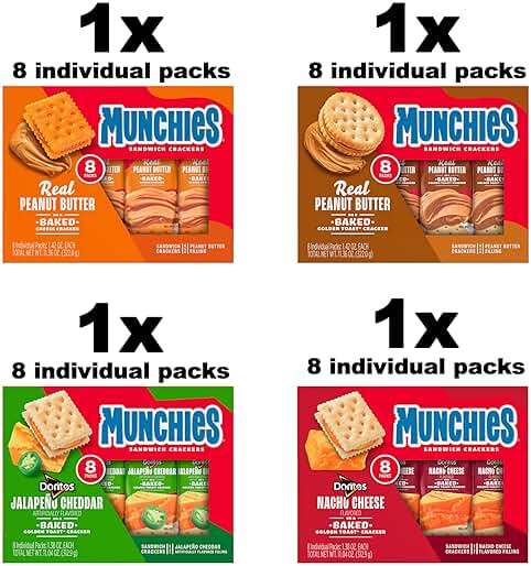 Munchies Baked Sandwich Crackers Variety Pack, Cheese Peanut Butter, Toast Peanut Butter, Doritos Nacho Cheese, and Doritos Jalapeno Cheese (Pack of 32 sleeves) - Image 3