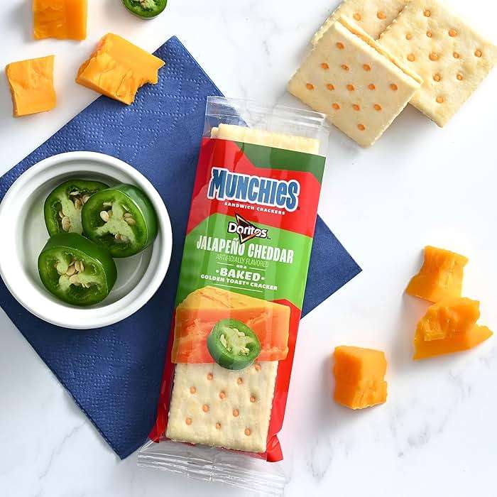 Munchies Baked Sandwich Crackers Variety Pack, Cheese Peanut Butter, Toast Peanut Butter, Doritos Nacho Cheese, and Doritos Jalapeno Cheese (Pack of 32 sleeves) - Image 4