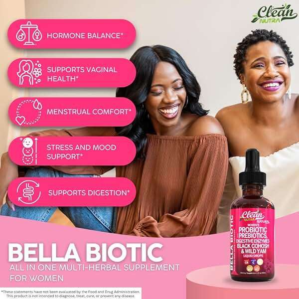 Liquid Probiotics for Women Drops with Chasteberry, Black Cohosh, Prebiotics, Digestive Enzymes, Evening Primrose Oil, Wild Yam, Cranberry Dmannose and Iron Vitamin D3 K2 Clean Nutra Bella Biotics - Image 3