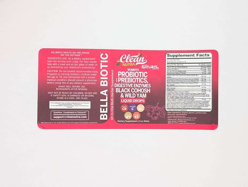 Liquid Probiotics for Women Drops with Chasteberry, Black Cohosh, Prebiotics, Digestive Enzymes, Evening Primrose Oil, Wild Yam, Cranberry Dmannose and Iron Vitamin D3 K2 Clean Nutra Bella Biotics - Image 9